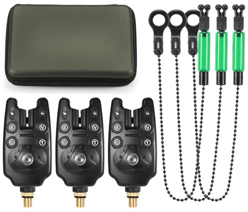 Lixada Bissanzeiger zum Angeln, Kettenalarm, Swinger-Set, digitales Angelalarm-Set, LED-Alarmanzeige, Alarm, Angel-Swinger, Angelgerät mit Box mit Reißverschluss