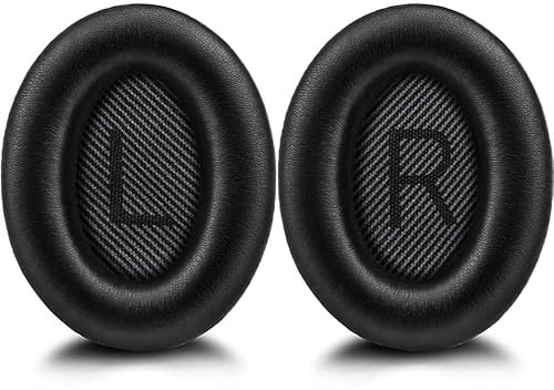 Pluggo Ersatz-Ohrpolster-Set für Bose QuietComfort 35 (QC35) und Quiet Comfort 35 II (QC35 II) Serie, weiche Protein-Lederschaum-Ohrpolster (schwarz)