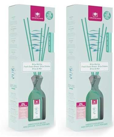 CRISTALINAS | Ambientador Mikado | 100% Puro | Larga Duración 12 Semanas | 90ml | 0% Alcohol (PACK 2, Brisa Marina)
