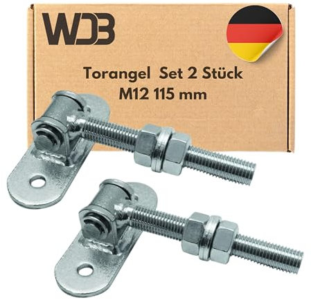 WDB - Torangel Einstellbar Anschraubplatte - Scharniere Gartentor - Scharniere Schwerlast - Toranlage - Torscharniere Hängescharniere - 2x Einstellbares Torscharnier M12 115 mm