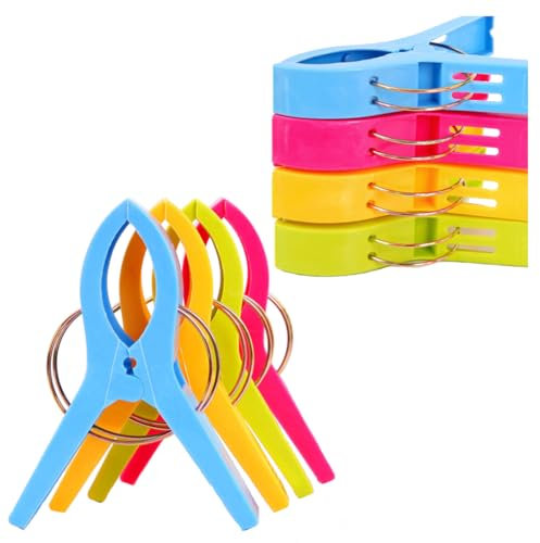 8 Pinces Grandes colorées pour Serviette de Plage, Durable Grosse Pince Plastique, Heavy Duty Pince a Linge avec des Ressorts, pour Vêtements, Serviette, Couettes, Draps de Bain, Couverture