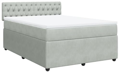 vidaXL Boxspringbett mit Matratze Hellgrau 140x200 cm Samt