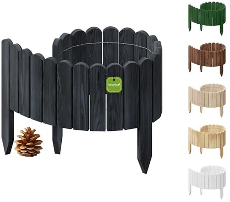 Floranica Rollborder Flexibler Holzzaun 100 x 30 cm Anthrazit Beeteinfassung Deko für Gartenzaun Rasenkante Umzäunung Gartenzaun für Rasenflächen Hochbeete für Garten