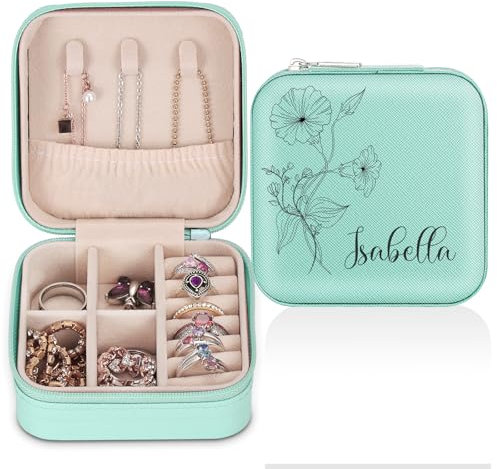 WACAR Porta Gioielli Personalizzata, Porta Gioielli da Viaggio, Porta Gioielli Donna, Portagioie Personalizzato, Scatola Portagioie per Anelli Orecchini Collane Bracciali