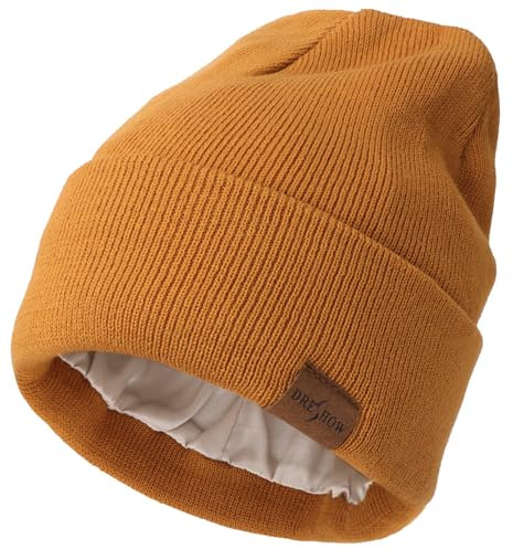 DRESHOW Beanie Mütze für Damen Herren Warme Wintermütze mit Weichem Satin Gefütterte Unisex Dehnbar Mütze mit Bündchen Strickmütze