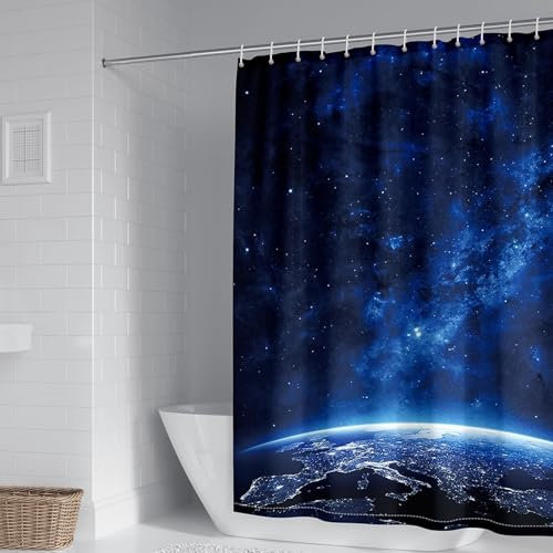 Whoiy Rideaux Douche Tissu Polyester Anti Moisissure 180 cm Hauteur, Rideau de Douche Motif Univers Bleu Foncé Moderne Rideau de Baignoire Lavable 150 x 180 cm
