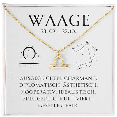 BYLITZ Sternzeichen Kette mit Geschenkbox und Karte Zodiak Halskette mit Anhänger für Frauen Tochter Damen Nichte Enkelin Freundin Mädchen