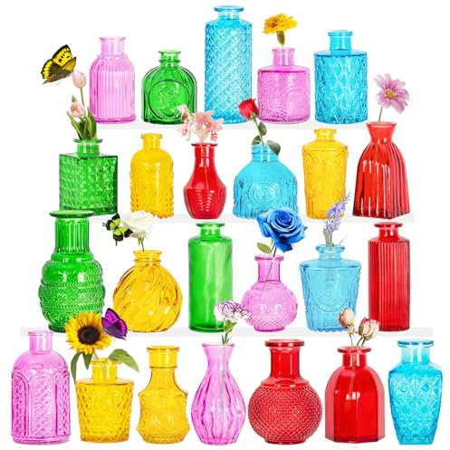 Lot de 24 mini vases en verre en forme de bourgeon, centres de table, transparents, vintage, pour fleurs, adaptés pour décoration de table, anniversaire, fête, mariage, douche prénatale (24,