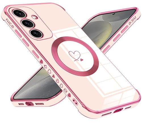 Keteen Coque de protection pour Samsung Galaxy S24 - Magnétique - En silicone TPU flexible et galvanisé - Résistante aux chocs et aux rayures - Rose