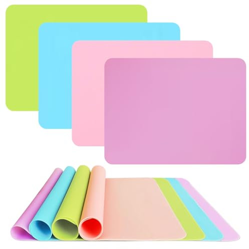 4Pcs Multi-Purpose Silicone Mat, A3 Large Food Grade Sheets for Resin Moulds,30* 40cm Extra Large Craft Mats for Crafts Liquid Resin Casting Molds Mats, Heat-Resistant Silicone Rubber Placemat-4 Color