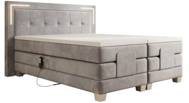 Luxusbetten24 Boxspringbett Noctis Samt 140x200 elektrisch verstellbar mit LED | Bezug: Samt | Farbe: Hellgrau | Härtegrad: H3 (70-100kg)