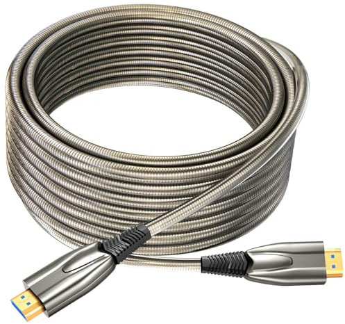 Ploiwue Câble HDMI à fibre optique de 20 m 8K 48 Gbit/s avec gaine en métal ultra haut débit 8K @ 60 Hz 4K @ 120 Hz compatible avec PlayStation 5 PC HDTV (gris clair)