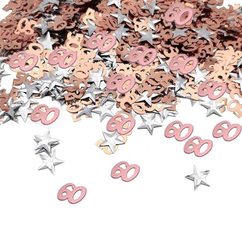 Happy 60th Birthday Confetti 30g 60th Anniversary Glitter Foil Table Scatter Decorations Sequins for 60 Years Birthday Table Confetti Party Decoration Rose Gold Silver