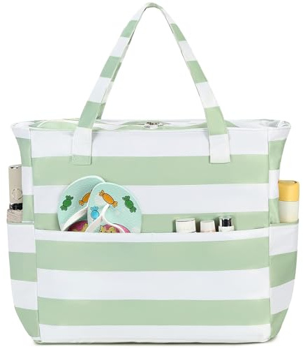 Ayicheyl Bolsa Playa Grande, Bolso Playa Impermeable con Cremallera, Bolsa Piscina Mujer Hombro, Beach Bag Plegable Uso para Piscina, Gimnasio, Viajes, 36L