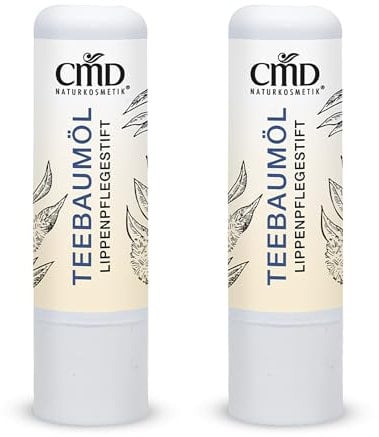 CMD Naturkosmetik Tea Tree Oil Lip Balm Stick Pack of 2 - Certified Natural Cosmetics with Organic Jojoba Oil & Shea Butter - Rich Lip Care for Dry, Brittle Lips.