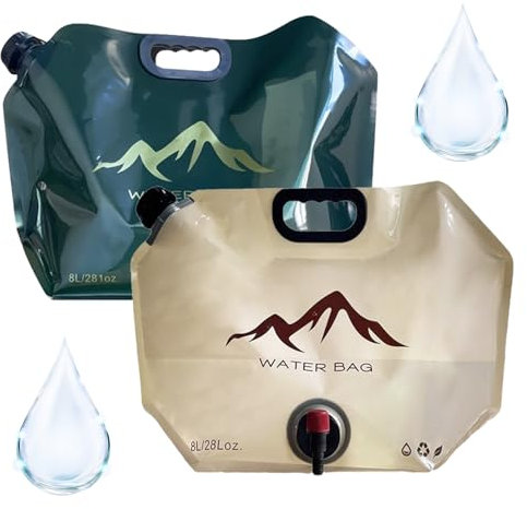 Valicaer 2 Stück Faltbarer Wasserkanister 8L mit Hahn, Tragbarer Wassersack für Camping, Wandern und Trinkwasser Lagerung zu Hause,BPA Frei (Grün+Gelblich)