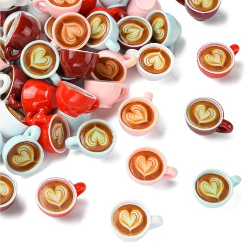 KitBeads 50Pcs 5 Colors Mini Coffee Cups Figurines Resin Coffee Tea Mug Display for Micro Landscape Party Decoration Keychain Earring Making