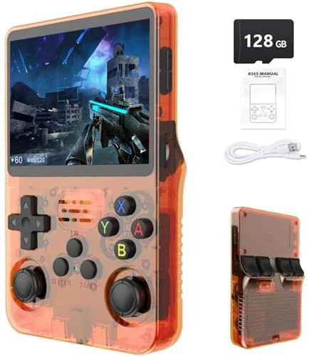 R36S Retro Handheld Game Console with 3.5 IPS Display, 64/128GB and 21,000+ Classic Games, Open Source Linux System, Screen Portable Pocket Video Player (Orange-128G)