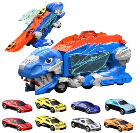Camion Dinosaure | Circuit Pliable Jouet Garçon | Transporteur Portable et Set de 8 Voitures pour Garçons Filles 3 Ans et Plus Voyage Maison École Anniversaire