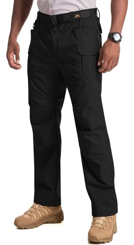 mosingle Mens Cargo Combat Work Trousers, Multi Pockets Ripstop Durable Water Resistant Hiking Outdoor Pants #9929-Black-34