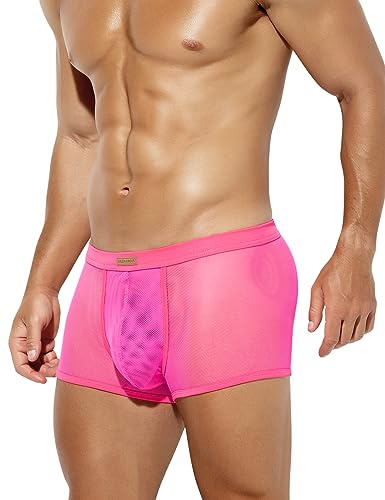 Casey Kevin Boxer Homme Sexy Transparent Culotte, Lingerie Sexy Homme Mesh sous-vêtements, Rose, XXL
