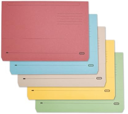 Elba A4+ Document Wallets, Assorted Colours - Pack of 25 Foolscap Folders with Tuck-in Flap, 300 Sheet Capacity, Heavyweight Paper Filing for Office & School