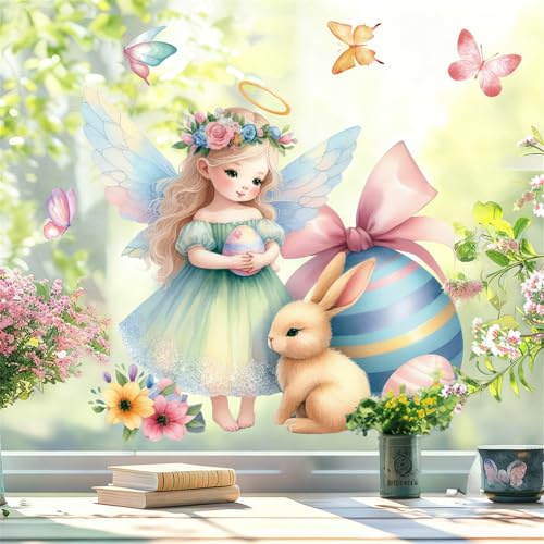 Fensterbilder Ostern Deko Fensterbilder Osterhase und Ostereier Fensteraufkleber Selbstklebend Fenstersticker PVC Aufkleber für Fensterdeko (A)