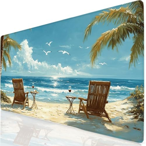 Gaming Tapis de Souris Chaise Tapis de Souris XXL 900x400x3mm, Plage Mouse Pad pour Clavier et Bureau, avec Bords Surpiqués et Dos Antidérapant sous Main Bureau, pour Gaming Accessoire, Cadeau YG-780