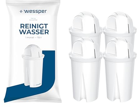 Wessper Aquaclassic wasserfilter kartuschen für wasserkanne – 4er Pack | filterkartuschen, aktivkohle wasserfilter, Ersatz Brita, Dafi , BWT classic filter für wasser karaffe
