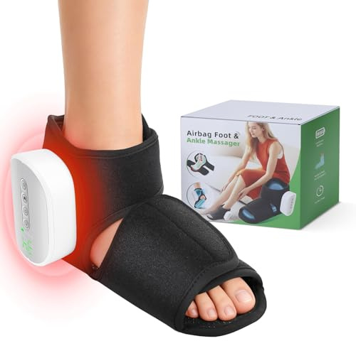Foot & Ankle Massager with Vibration & Compression for Pain and Circulation | Heated Feet Massage, Adjustable & Rechargeable, 3 Modes & 4 Heat Levels, Foot Care Gift for Dad Mom, for Swelling Heel Relief