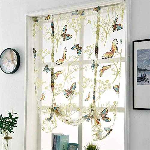 CULASIGN Raffrollo Stickerei Blumen Voile Schmetterling Transparent Gardine Vorhang Schlaufenschal Deko für Wohnzimmer Schlafzimmer Studierzimmer 1PC (140 * 140cm)
