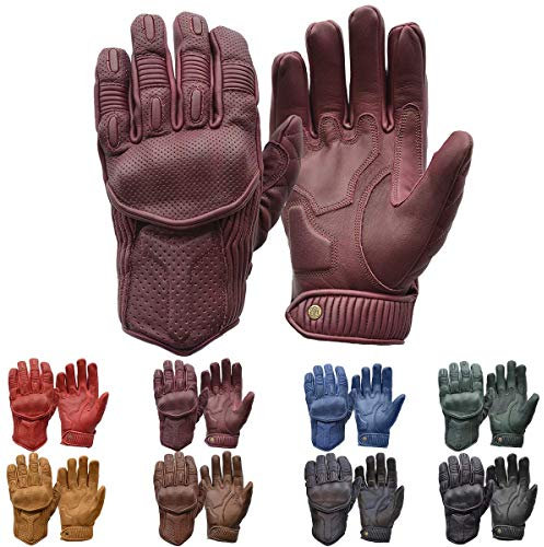 Goldtop Silk & sfoderati Guanti Moto Predator pelle - Borgogna Viola (S - 7.5)