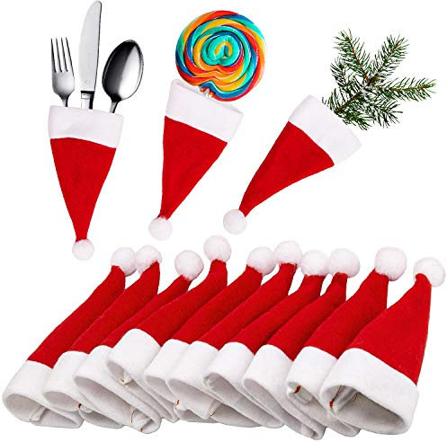 Luter 20Stk Mini Nikolausmütze Kleine Weihnachtsmützen Christmas Mütze für Besteckhalter, Bonbondeckel, Weinflaschendekor (5,5x2,4 Zoll)