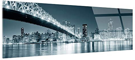 DECLINA Tableau Plexiglas Panoramique sur New York Noir et Blanc - Impression Verre Acrylique Métropole Urbaine - Décoration Murale pour déco Maison, Cuisine, Salon, Chambre, Bureau - 80x30 cm