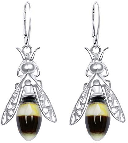 ANDANTE Premium Collection - Echter OSTSEE Bernstein Ohrringe in 925 Sterling Silber ** Biene ** Zertifiziert - Gold des MEERES - Farbe Kirsche, Milchig-gelb