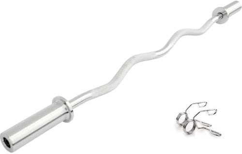 Strongway® Olympic EZ Curl Bar + Spring Collars - 2 Weight Lifting Barbell (330LBS Rated) - Olympic Weight Lifting Bar for 2 Inch Weights Plates for Gym Equipment Fitness Training Workout Exercise