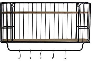 Chic Antique Wandregal mit 5 Haken 72,5 cm Draht Holzboden schwarz