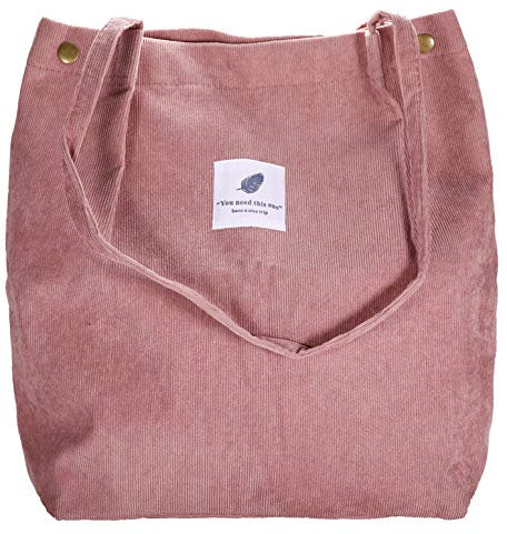 VOKUVIKU Groß Cord Tasche Damen Stofftasche Mädchen Canvas Tasche Große Cord Tote Bag Aesthetic Schule Leicht Lässige Umhängetasche Beutel Cord, Rosa
