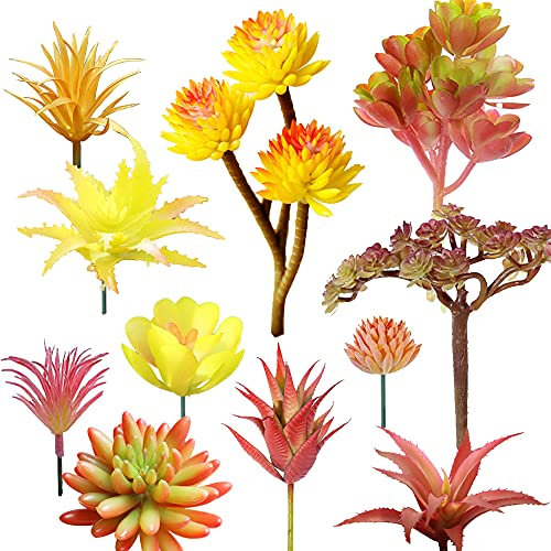 Cayway 11 Stück Sukkulenten Künstlich Gelb Rot Künstliche Sukkulenten Blumen Pflanzen Unfotted Faux Blume Sukkulenten, Gelegentliche Künstliche Sukkulenten für Heimdeko Innenbereich Garten