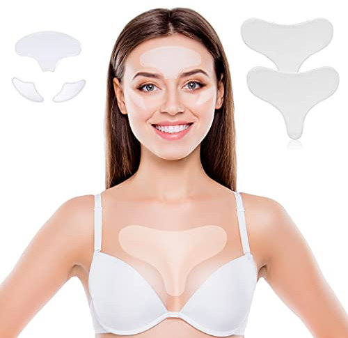 Dekolleté Anti-Falten Pads Wiederverwendbar Pflaster gegen Brustfalten aus medizinischem Silikon + Augen und Stirnfalten Pad