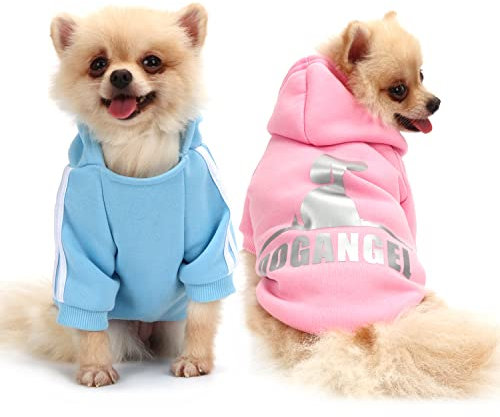 QiCheng&LYS Hundehoodie kleine Hunde Strickpullover wintermantel für kleine Hunde (Rosa/Blau, XL)