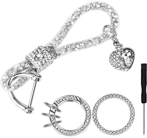 Pwsap Kristall Auto Schlüsselanhänger mit Strass Auto Emblem Aufkleber, Schlüsselanhänger Ring Strap für Frauen, Modische Auto Schlüsselanhänger für Autoschlüssel, Schlüsselanhänger Zubehör für Damen