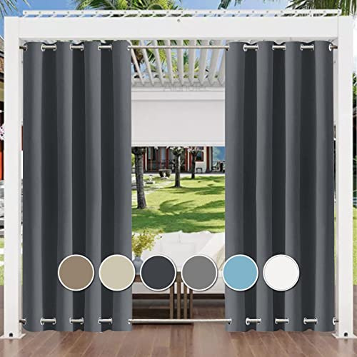 Aiyaoo Outdoor Vorhang mit Ösen Oben und Unten 212x245cm BxH (1 Stück), Blickdicht Wasserdicht Outdoor Gardine für Garten Terrasse Pavillon Veranda Balkon, Anthrazit