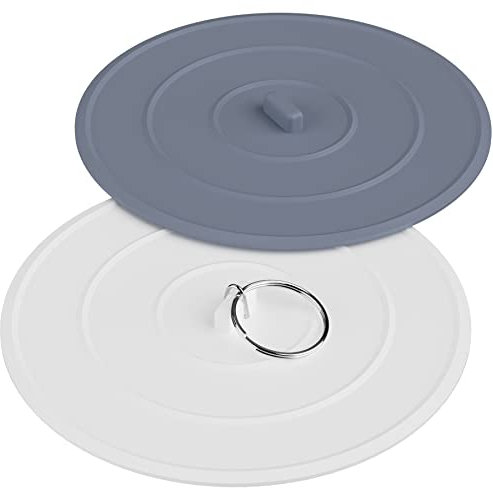 Hibbent Badewannenstopfen, flacher Saugnapf, Gummi, Silikon, Duschablauf, Badewannenstöpsel für Küche, Bad und Waschtisch, 2 Stück (weiß-grau)