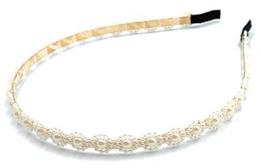 Serre-tête pour femme avec dentelle et perles blanches ivoire