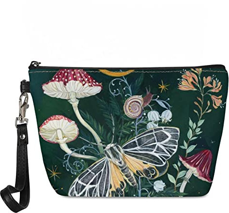 HELLHERO Kosmetiktasche mit Schmetterlingspilz, kleine Make-up-Tasche, Leder, Aufbewahrungstasche für Geldbörse, kleine Toiletten-Organizer, tragbare Reise-Handtasche, für Damen und Kinder,