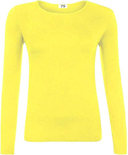 7STYLES® Girls TOP Long Sleeve T Shirt Kids Basic Plain TOP Crew Neck School Uniform 5-13 (as8, Age, 13_Years, Regular, Yellow)