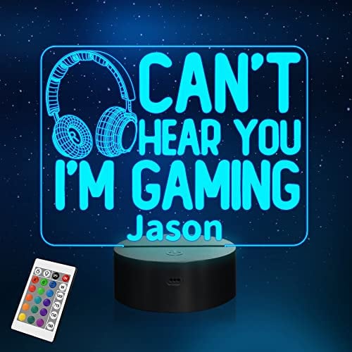 YuanDian Personalised Gamer Gifts, Can't Hear You I'm Gaming Night Light, Headset Graphic Video Games Funny 3D Illusion Lamp 16 Colors Changing Touch & Remote Control for Men Teenagers and Kids