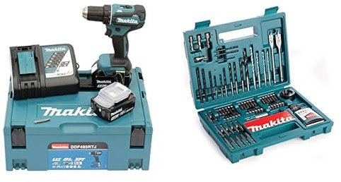 Perceuse visseuse 18V LXT (2x5,0 Ah) en MAKPAC - MAKITA DDF485RTJ & B-53811 Ensemble d'accessoires multicolores, 100 pièces