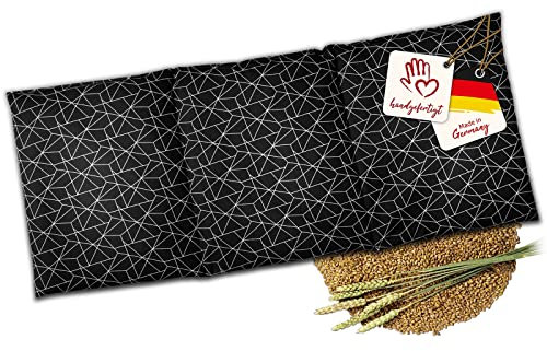 navango® Körnerkissen für Mikrowelle & Backofen geeignet | Schwarz | Mit Weizenfüllung handgefertigt in Deutschland | ca. 50 x 20cm | 3 Kammern | OEKO-Tex Baumwolle | Nacken Rücken Schulter